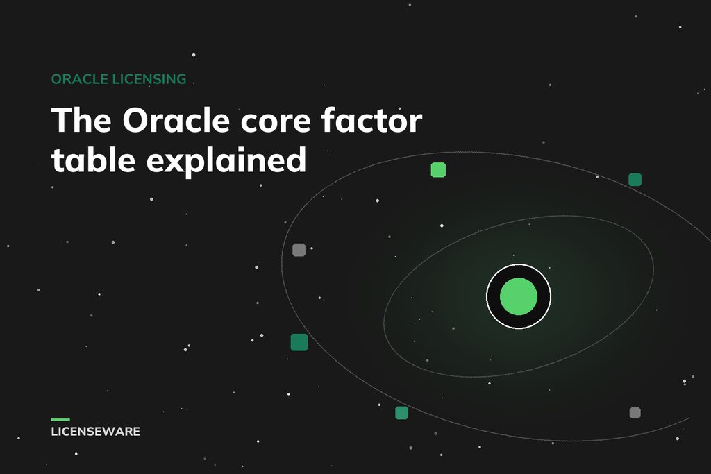 The Oracle core factor table explained, over LICENSEWARE's orbit graphic
