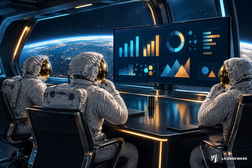 Oracle Effective License Position: what it is and how to build one, over LICENSEWARE's orbit graphic